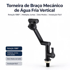Torneira Monocomando Preto Fosco Braço Mecânico 1080° Giratória Dois Jatos Instalação Rápida Design Moderno ABS