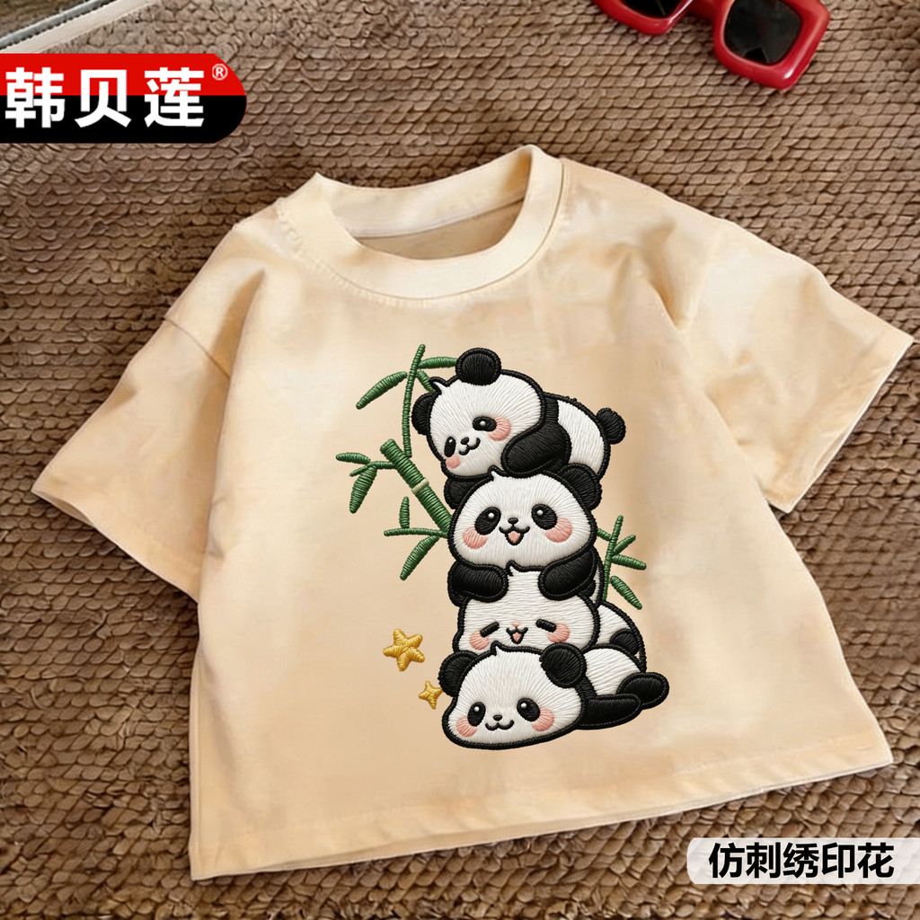 Meninos meninas Universal bonito Panda impressão crianças camiseta de manga curta simples meninos bebê topos verão na mo