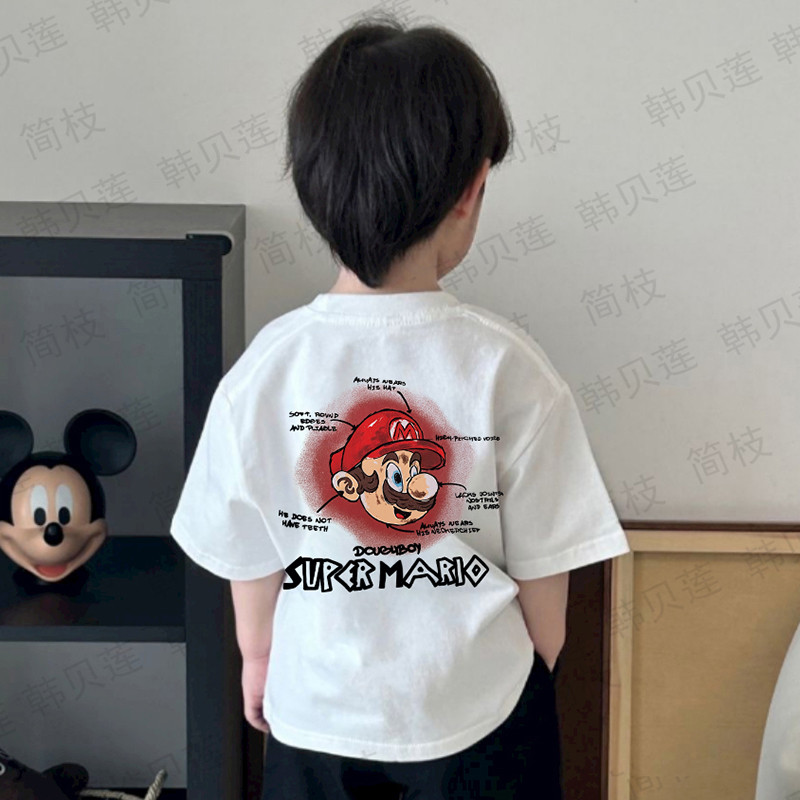 Verão novo estilo menino dos desenhos animados estilo ocidental impresso crianças de manga curta camiseta menino bebê ve