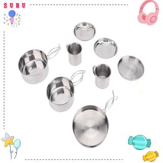 Conjunto De Panelas De 8 Peças , Kit De Bagunça De Acampamento Empilhável Para 3-4 Pessoas , Panela De Cozinha De Mochil