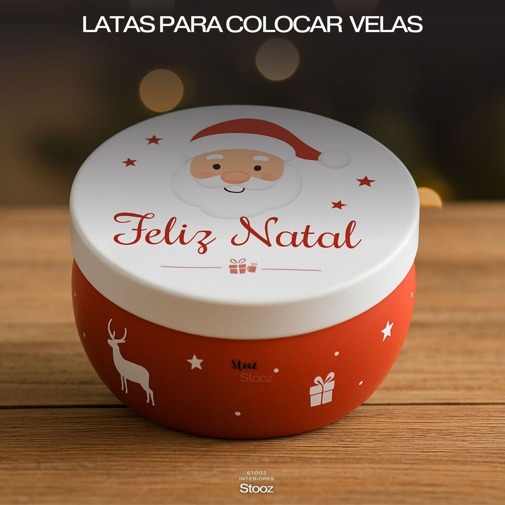 12 LATA DE NATAL METAL DECORADA PARA COLOCAR VELAS 70ML — imagem 2 de 2
