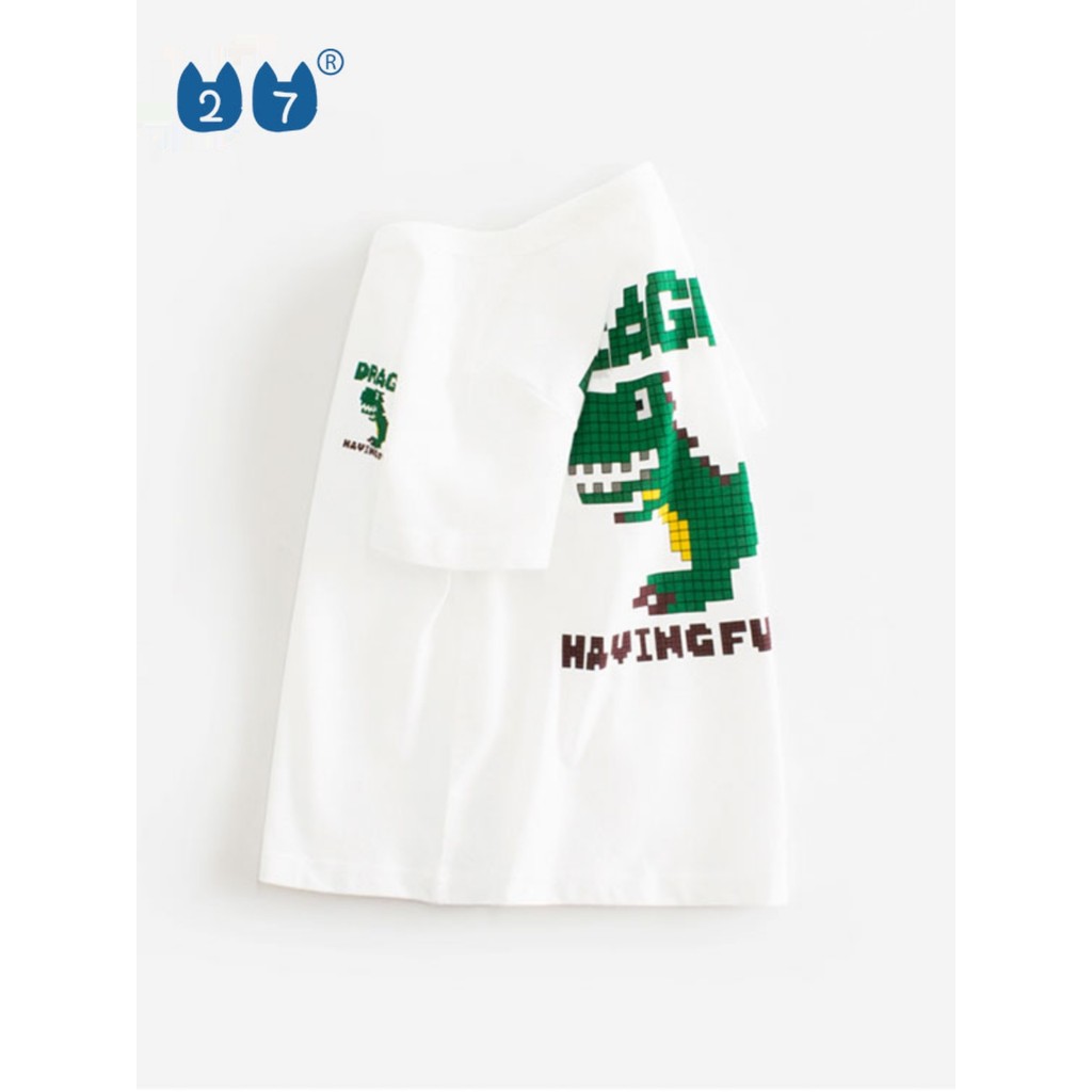 27 crianças roupas infantis puro algodão manga curta camiseta versão coreana dinossauro impressão meninos meninas Street