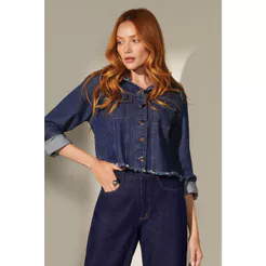 Jaqueta Feminina Jeans Barra Desfiada Marialícia Azul