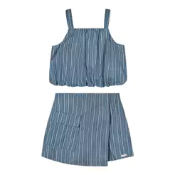 Conjunto Curto Infantil Menina Listrado Colorittá Azul