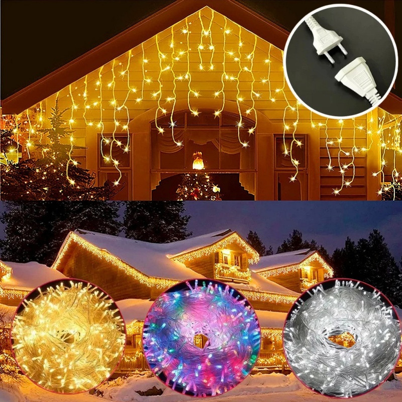 Cascata 10/20 Metros 300/600 leds Luz Fixo Resistente Água Natal Festa Luzes Decoração