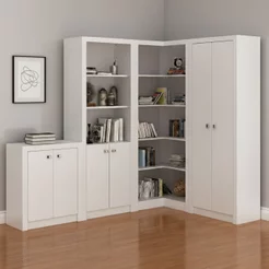 Conjunto Home Office 4 Armários Multiuso para Escritório 6 Portas Branco Branco