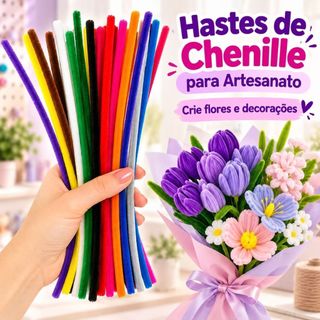Haste Chenille 100 ou 200 Unidades 30cm Colorido Limpador de Cachimbo Arame Felpudo Artesanato