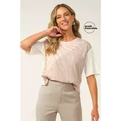 Blusa Feminina Estampa Manga Curta Marialícia Bege