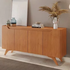 Buffet Aparador 100%MDF 4 Portas Pés em Madeira Maciça 180cm Grécia Naturalle