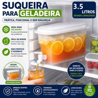 3.5 L Suqueira  Plastica com tampa para Geladeira Com torneira capacidade 3.5L  para agua saborizada