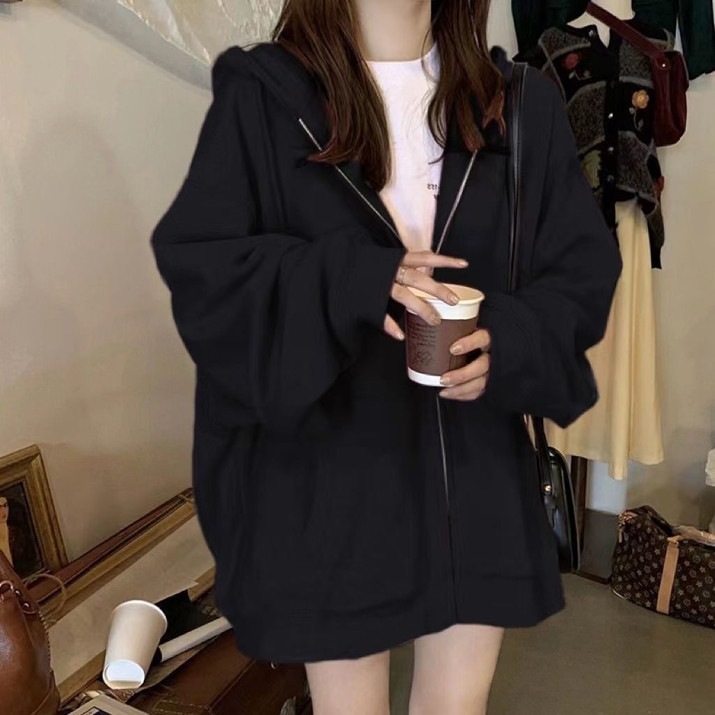 Versão coreana Cross-Border outono inverno zíper Cardigan All-Match moda solta tamanho grande blusão feminino topo estil