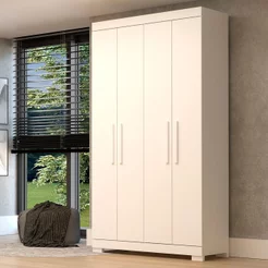 Guarda-Roupa Solteiro 4 Portas 100% MDF 110cm Papoulas Espresso Móveis Branco Branco