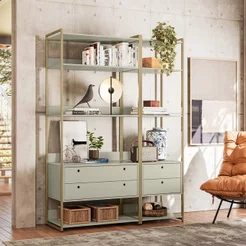 Estante Modulado Industrial Metal MDF 4 Gavetas 10 Prateleiras Off White/Verde Off White