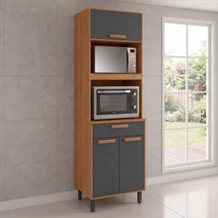 Paneleiro Torre Quente Duplo 3 Portas 1 Gaveta 220 x 70cm Nápoles Itatiaia Cinamomo/Cinza