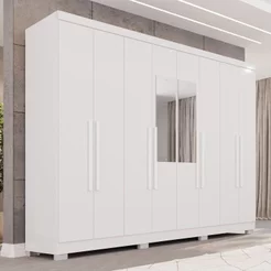 Guarda-Roupa Casal com Espelho 8 Portas 4 Gavetas com Pés França Espresso Móveis Branco Branco