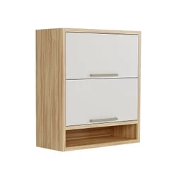 Armário Aéreo de Cozinha 2 Portas Basculantes e Nicho 100% MDF 80cm Vicenza Espresso Móveis Bege/Amêndoa/Off White