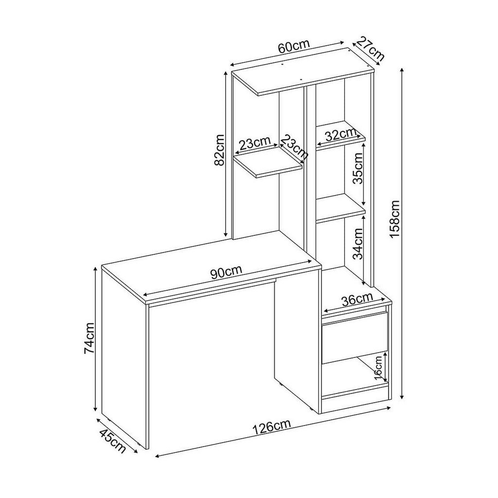 Escrivaninha Mesa Escritório com Armário Office Morada 1 Gaveta 126cm Branca Branca · foto 2
