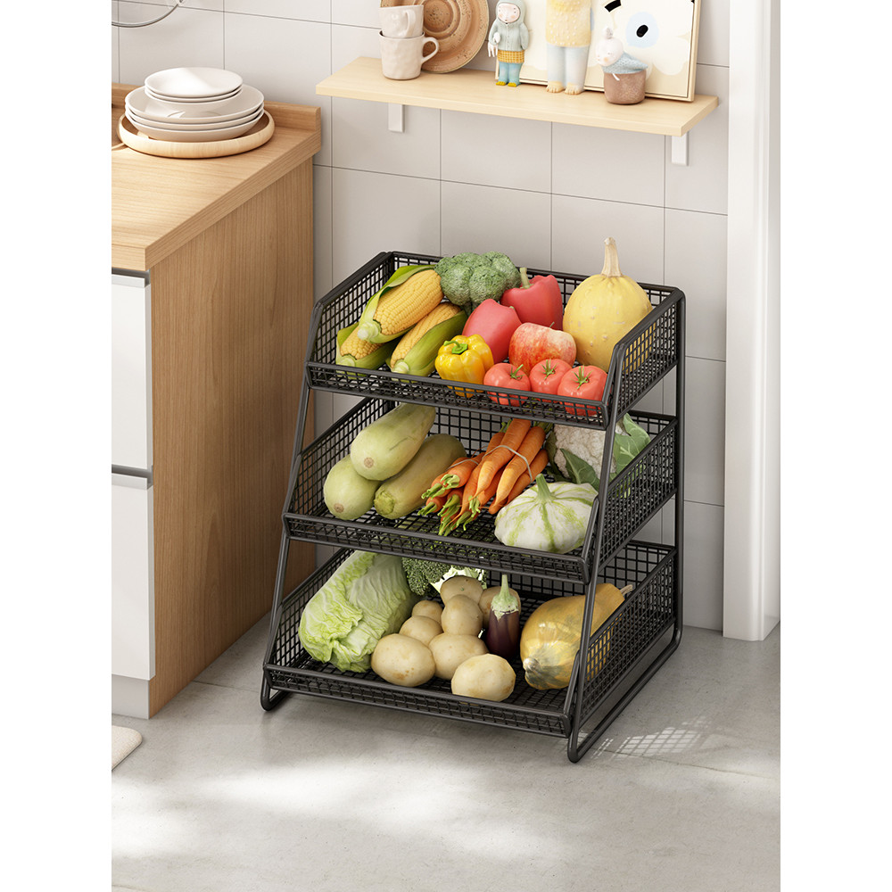 Cesta de vegetais de cozinha rack de armazenamento de bancada de cozinha piso móvel Multi-camada tempero organizador de 