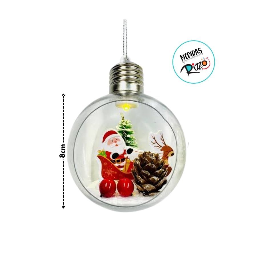 Enfeite Natalino Pendurável - Lâmpada Papai Noel Boneco de Neve Trenó - Decoração Árvore de Natal - 8cm - Rizzo — imagem 2 de 2