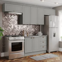 Cozinha Compacta 4 Peças 100% MDF com 2 Aéreos Basculantes Americana Cinza Cinza