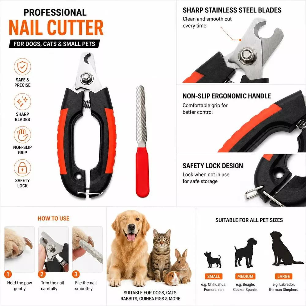 Kit Cortador Alicate + Lixa De Unha Gatos E Cães Grande Porte 12/16CM Alicate Cortador de Unha Pet para Cachorro Higiene