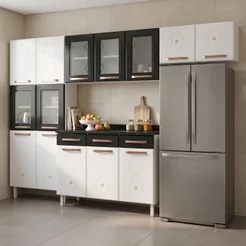 Cozinha Completa Modulada de Aço 4 Peças Decoradas com Paneleiro e Balcão com Tampo New Yescasa Bran Preto