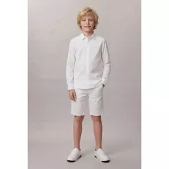 Camisa de Manga Longa Masculina Infantil Básica Estampa Assinatura Ckj Calvin Klein Jeans - Branco