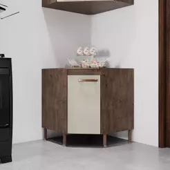 Balcão Modulado De Canto Com Tampo Fidelitá Paris 75cm 1 Porta Nogal/Salinas
