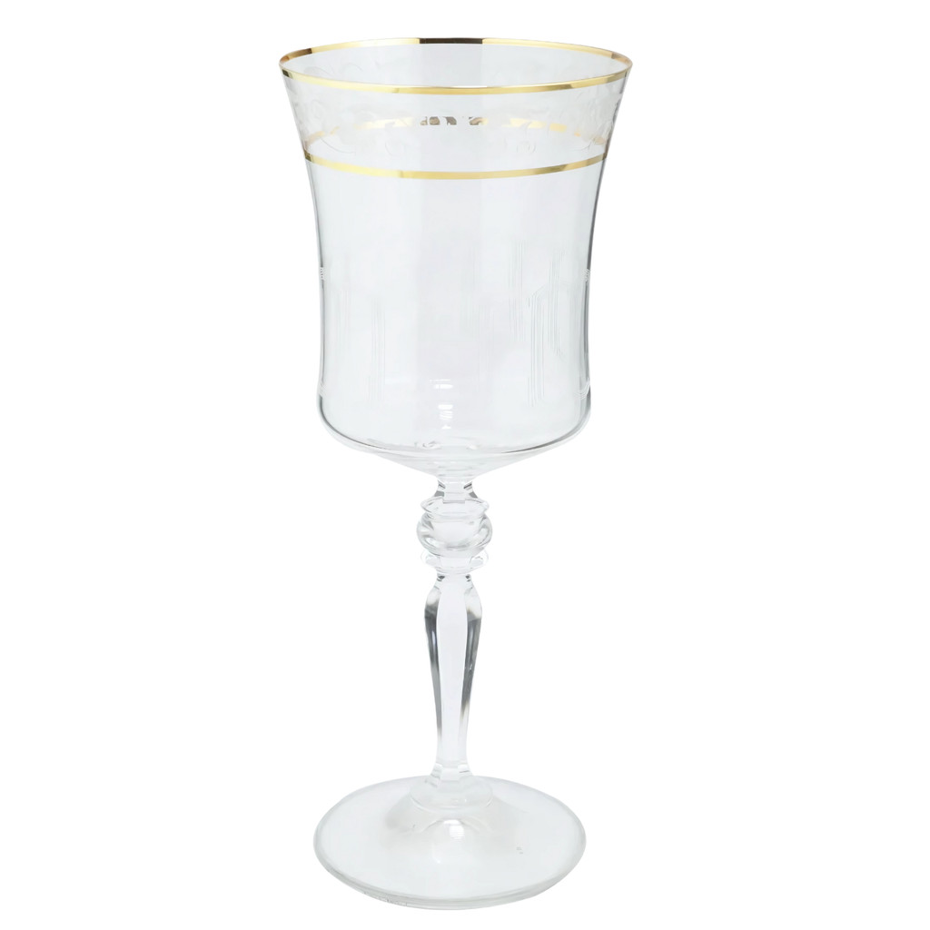 Taça Para Vinho Água 300ml Grace Cristal Friso Platino Borda Dourada Luxo