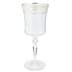 Taça Para Vinho Água 300ml Grace Cristal Friso Platino Borda Dourada Luxo