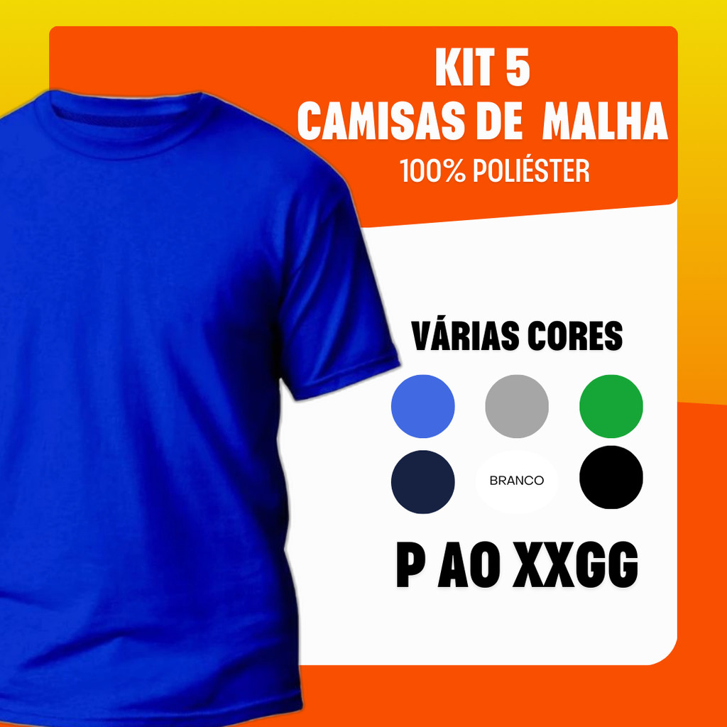 KIT 5 CAMISAS DE MALHA em Oferta na Shopee