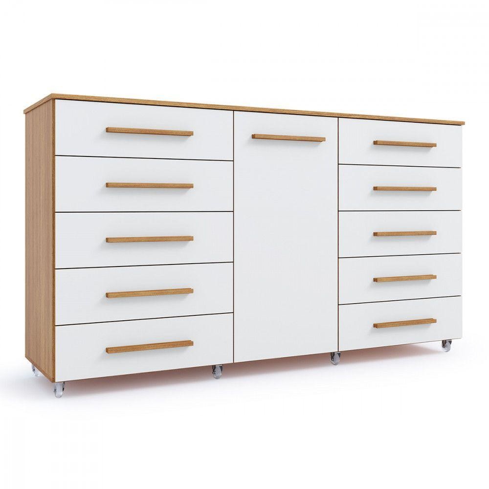 Cômoda Imperial 1 Porta 10 Gavetas Com Rodízio Batrol Freijo Com Off White em Oferta na Shopee