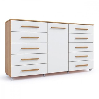 Cômoda Imperial 1 Porta 10 Gavetas Com Rodízio Batrol Freijo Com Off White em Oferta na Shopee