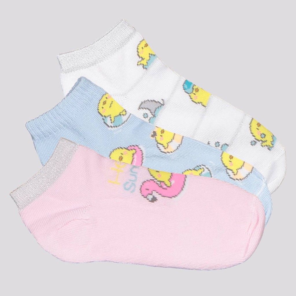 Kit Meia Selene 3 Pares Sapatilha Infantil Rosa Branco e Azul