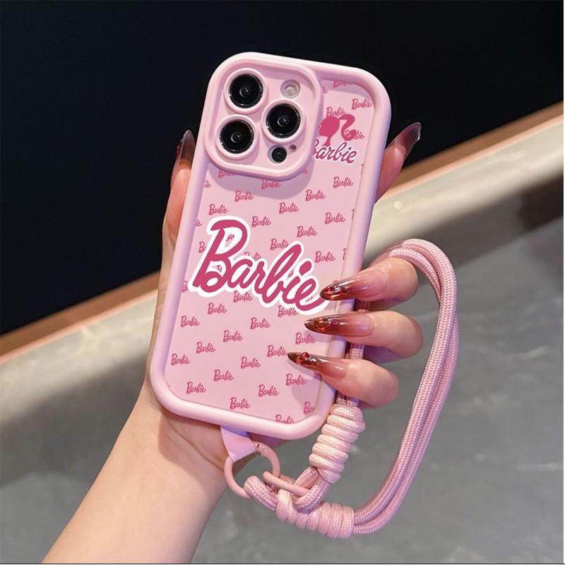 Anime Barbie fofo, capa de TPU com cordão curto, iPhone 17 Air 11 16 15 14 13 12 Pro Max Plus XR
