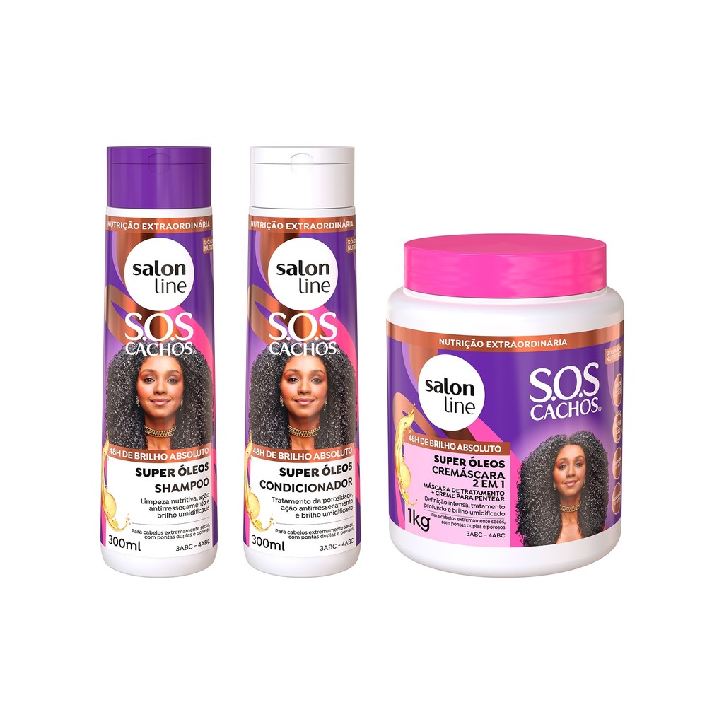Kit SOS Cachos Super Óleos com Shampoo + Condicionador eCremáscara de Cachos Salon Line
