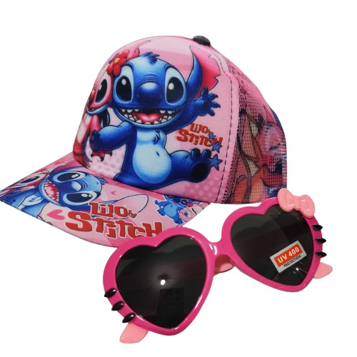 Boné Infantil Lillo Stitch + Óculos De Sol Verão Meninas Barato Unissex