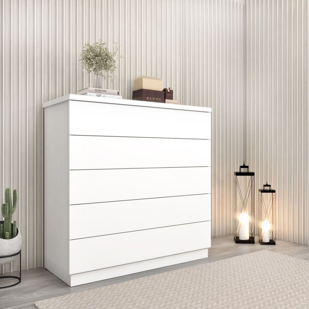 Cômoda 5 Gavetas 86cm Premium   Branco/Neve em Oferta na Shopee