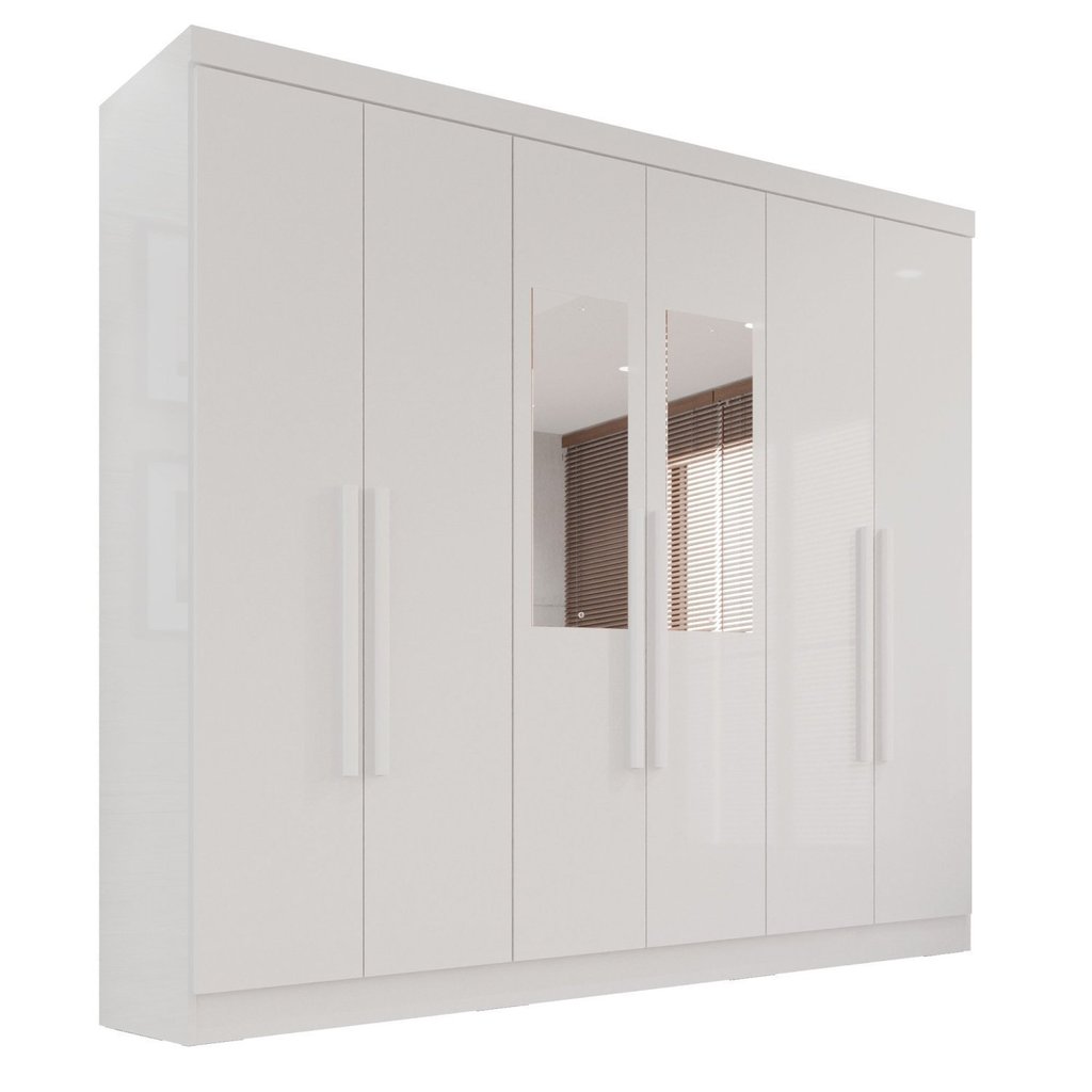 Detalhes do Guarda-roupa Casal com Espelho 6 Portas 2 Gavetas França Branco