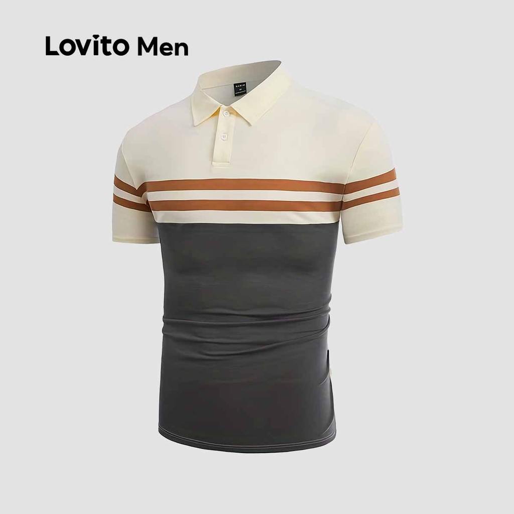 Detalhes do Lovito Men Camisa Polo Casual de Blocos de Cores com Botões para Primavera/verão para Homens LNE118086