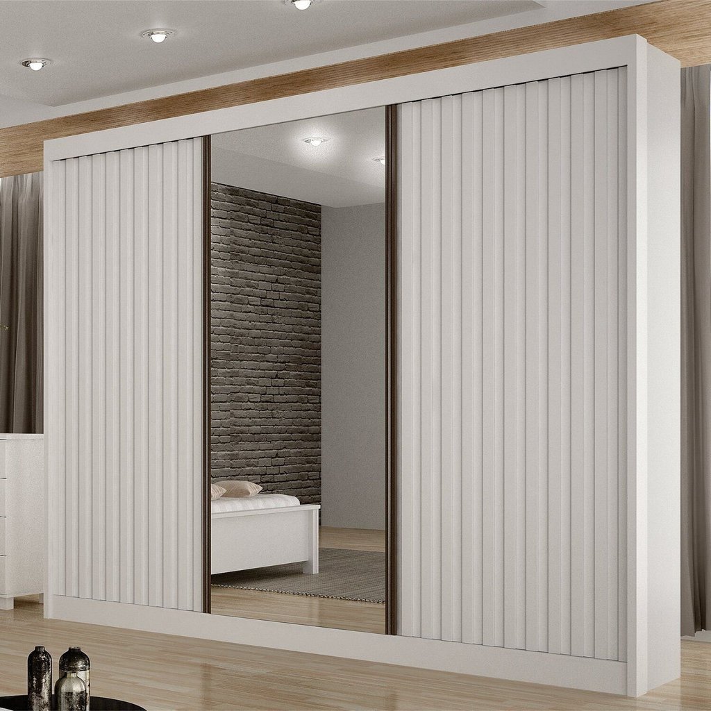 Guarda-roupa para Casal com Espelho San Marino 100% MDF  Branco em Oferta na Shopee
