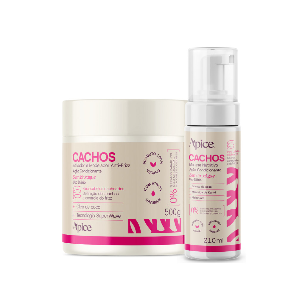 KIT Cachos Mousse 210ml E Ativador 500ml Apice Cosmetics NOVA FRAGRÂNCIA