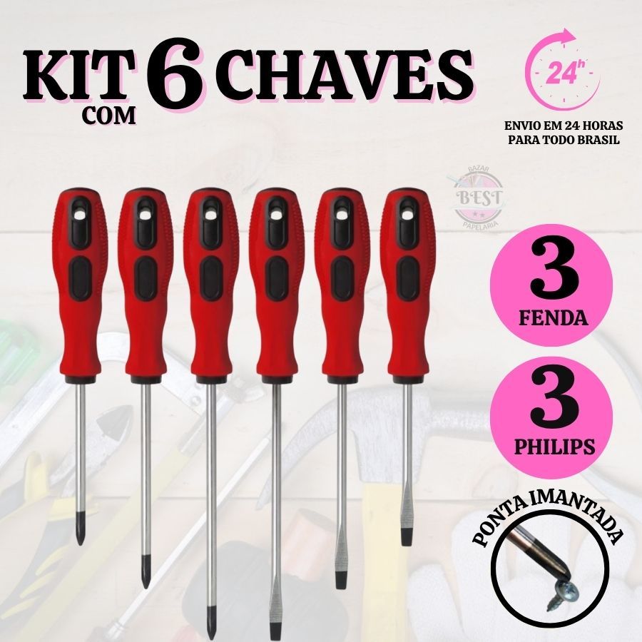 Kit Monaliza Jogo De Chave Fenda E Philips 6 Peças Aço Carbono Peças Imantadas