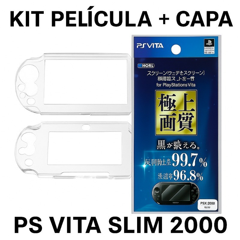 KIT 2 em 1 Película Frente e Verso + Capa Acrílica PSVITA SLIM 2000 Case Acrílico Ps Vita Slim 2000 + Película Protetora