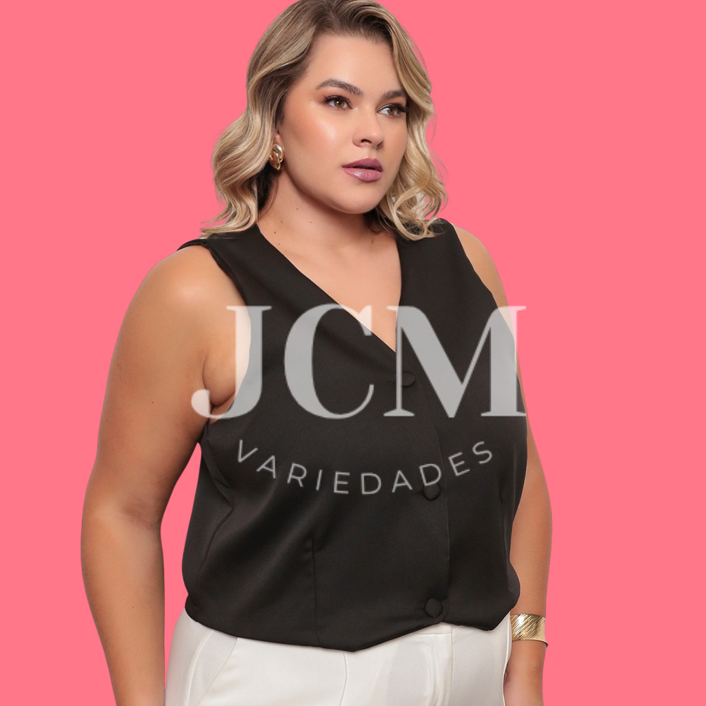 Colete Plus Size Feminino Alfa com Gola V e Estilo Social Elegante em Oferta na Shopee
