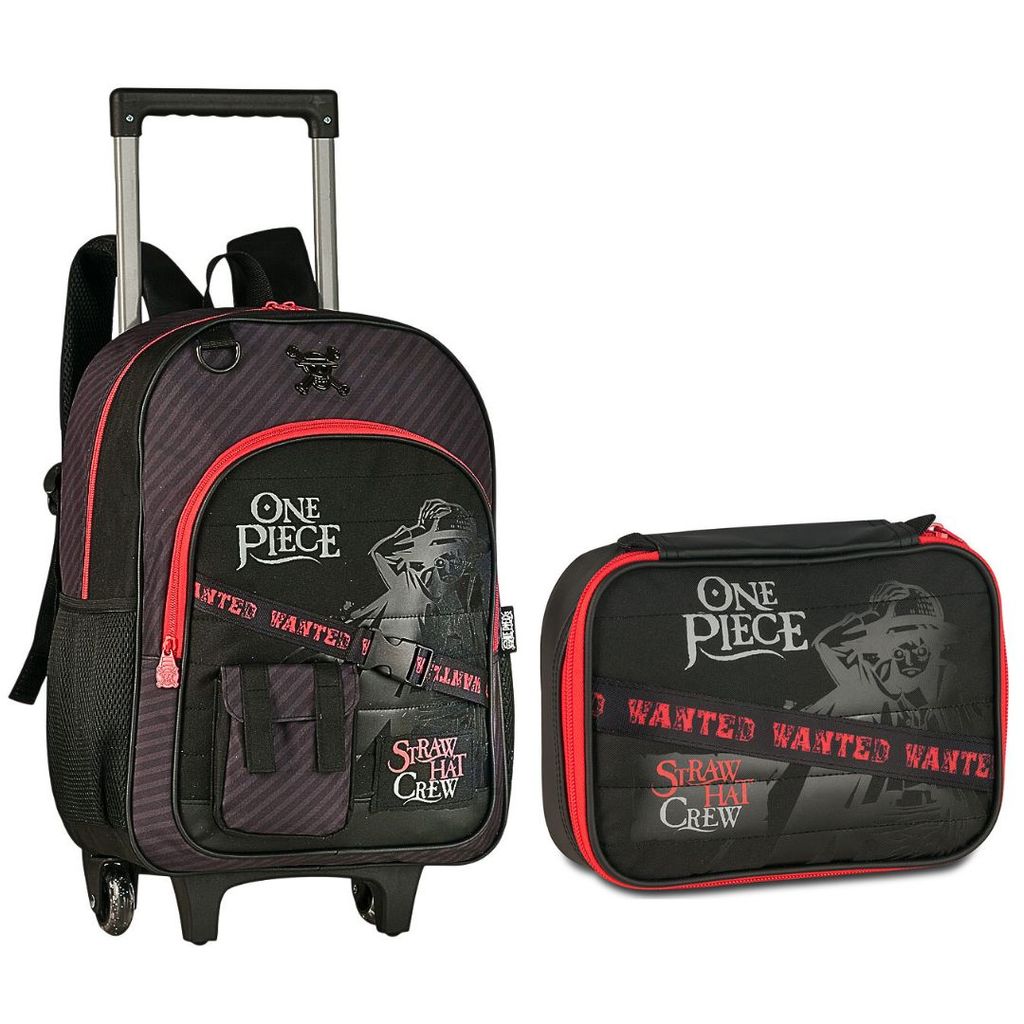 KIT Mochila de Carrinho e Estojo Box 100 Pens 36 Elástico One Piece Volta as Aulas Juvenil Escolar
