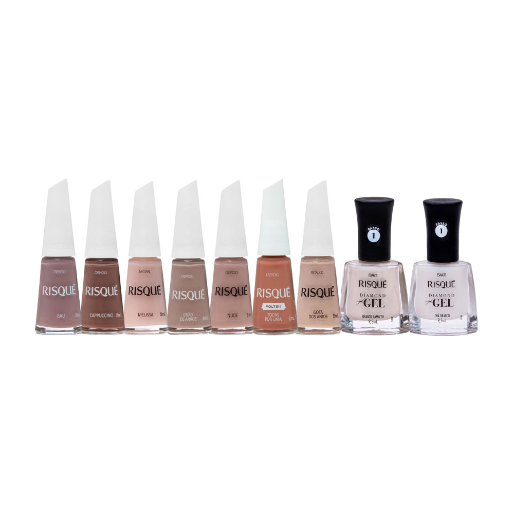 Kit Esmaltes Risqué Tons de Nude - 9 unidades