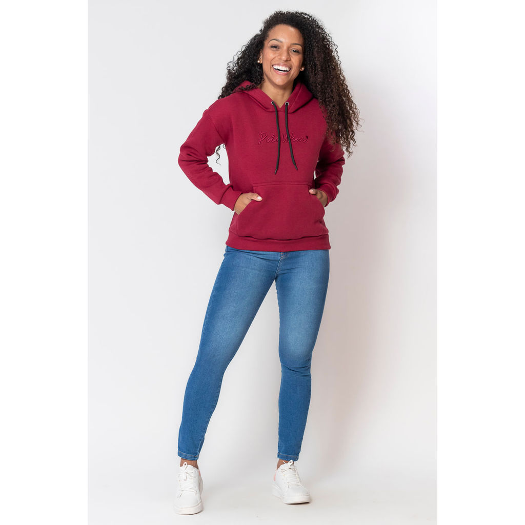 Detalhes do Blusa Feminina Moletom Logo Bordado Polo Wear Vermelho Escuro