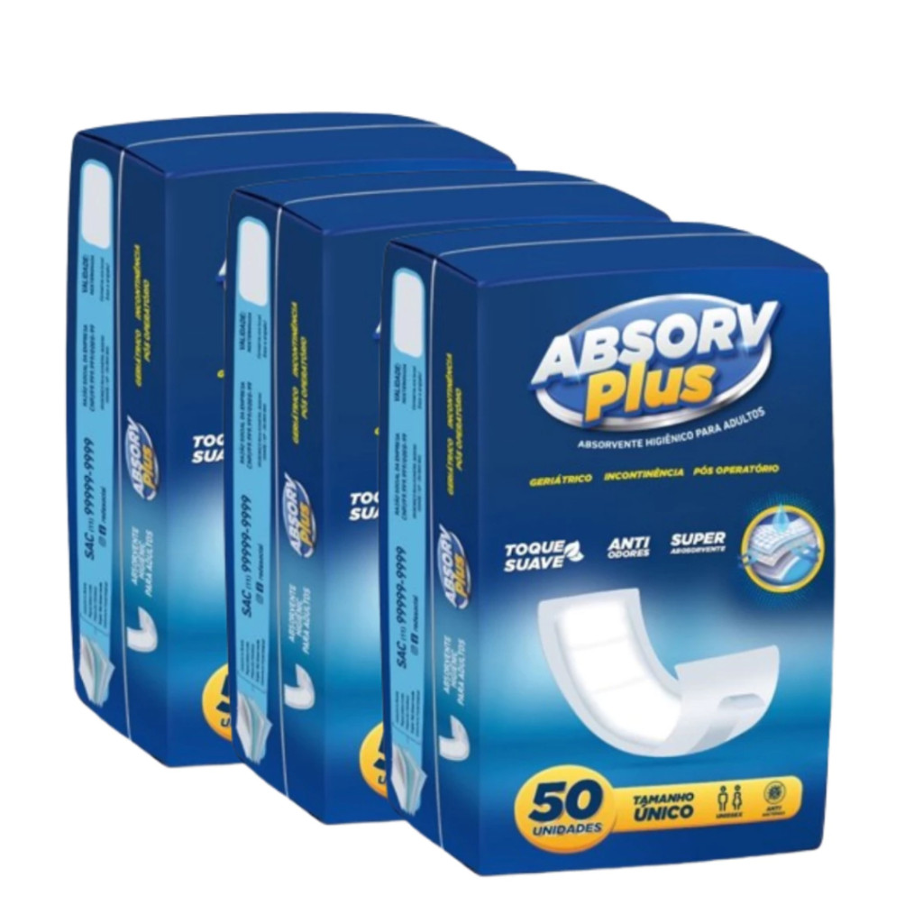 KIT Absorvente Geriatrico  Absorv Plus até 150 Unidades Incontinência/Pós Parto Anti Odor