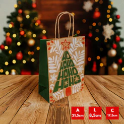 10 SACOLAS NATAL KRAFT HOHOHO 17,5X8,5X21,5CM 2933 (LC) NATAL 2025 (CHOCO)